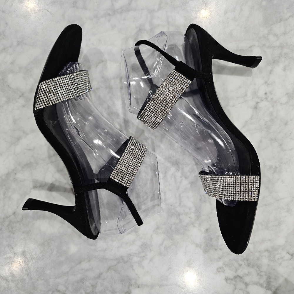 NIB BY FAR Black Suede and Crystal Strappy Slingback Heels EU‎ 40 - Picture 6 of 9